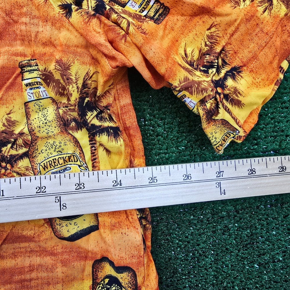 George Hawaiian Shirt Mens XL Orange Button Up Wrecked Lager Beer Bottle Rayon - Picture 4 of 8